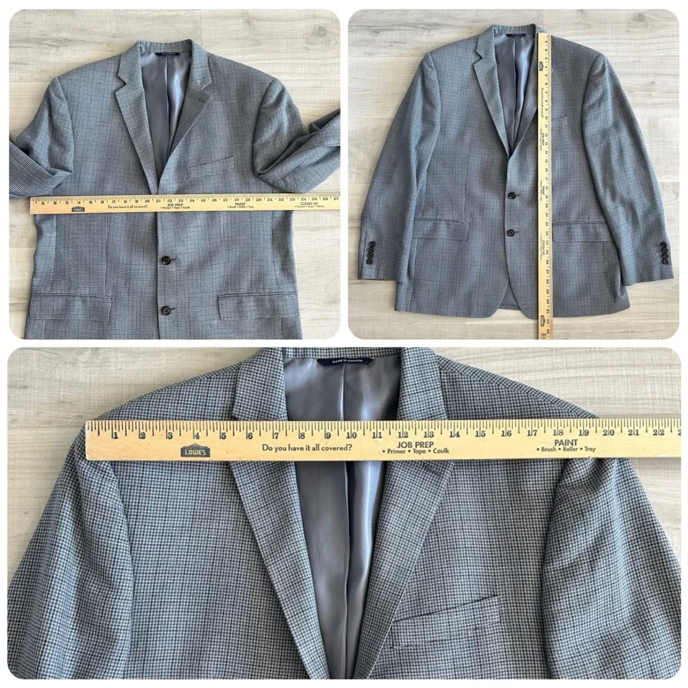 Ralph Lauren Silk Wool Houndstooth Blazer Mens 44R Blue Grey Sport‎ Coat Canada